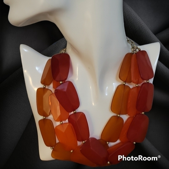 Vtg Layered Twisted Torsade Orange Ombre Beaded Chain Plastron Necklace - Picture 1 of 6